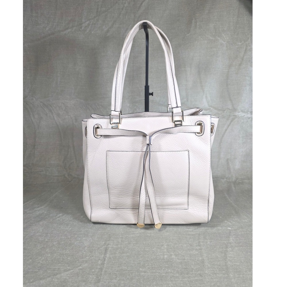 G.I.L.I. Pebbled‎ Genuine Leather Tote Bag Cream Beige Gold Hardware Handbag